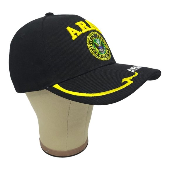 United States Army Strapback Cap Trucker Baseball Hat Eagle Embroidered Black - Picture 2 of 11